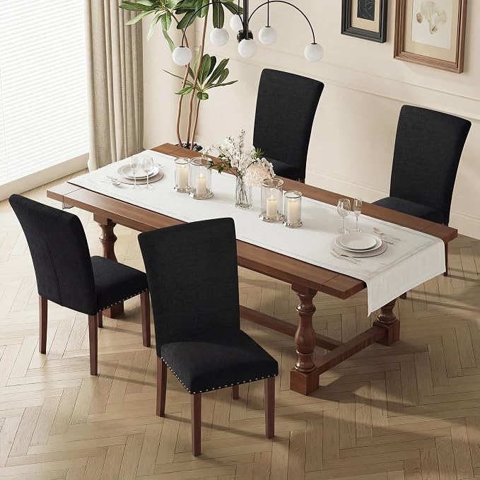 MALOL Dining Chairs Set of 6, High Back Dining Chair with Wood Legs and Nailhead Trim, Modern Padded Kitchen Room Chairs for Dining Room/Restaurant, Black