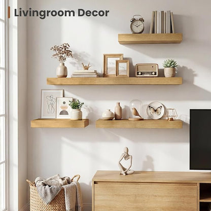 Vivelove 12 Inch Deep Floating Shelves 36 inch Long, 2 Inch Thick Wall Shelves with Invisible Brackets, Shelf for Bedroom Bathroom Living Room Kitchen Office Home Decor, Modern Shelf Set of 2, Oak