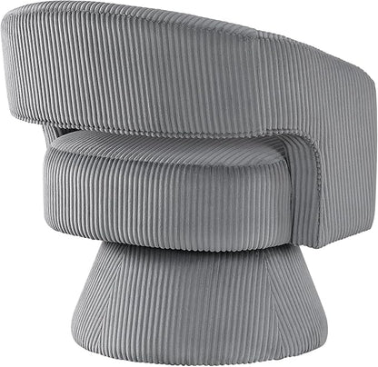 Lexicon 360 Degree Swivel Accent Chair, Modern Comfy Corduroy Round Barrel Chair, Open Back, Plush Foam Cushions, Metal Swivel Base for Living Room/Bedroom/Office/Small Spaces, Dark Gray