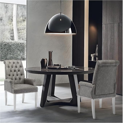 AODCHR Upholstered PU Leather Accent Dining Chair, Elegant Tufted Dining Room Kitchen Room Arm Chair with Stainless Steel Leg, Grey