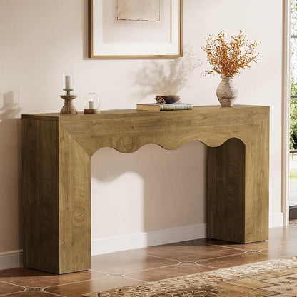 Tribesigns 63" Farmhouse Console Table, Wooden Couch Table Behind Sofa with Storage, Long Entryway Sofa Station, Narrow Console Stand with Base, Hallway Stand for Entryway (1, Light Brown)