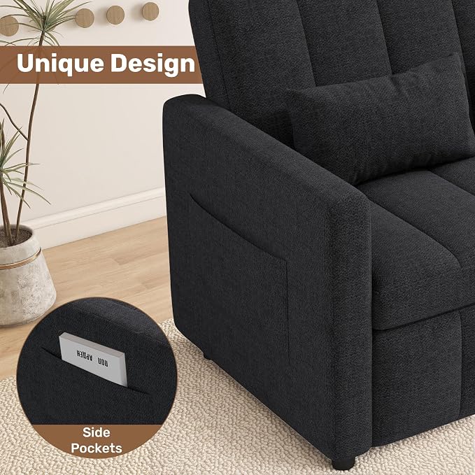 Nebuaegis Sleeper Sofa Bed,3-in-1 Convertible Pull Out Couch with Adjustable Backrest for Living Room,Loveseat Sofa Bed with Side Pockets,Easy Assembly,Dark Gray,1 PCS