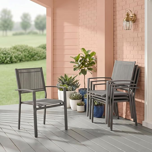 Heavy-Duty Metal Patio Chairs Set of 4, Outdoor Patio Chairs with Breathable Quick-Drying Textilene, Outdoor Chair with 110° Ergonomic High Backrest for Porch, Patio, Garden, Deck, Backyard