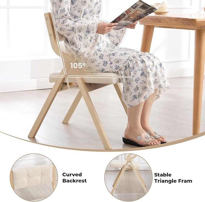 4-Pack Folding Dining Chairs with Cushion,Padded Foldable Dining Chairs,Portable Wooden Folding Chairs with Tufted Buttons Seat for Dining Rooms Kitchen Wedding and Party Indoor Beige