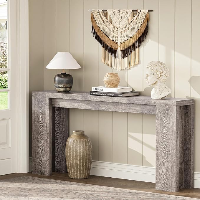 70.9 Inch Extra Long Console Table, Farmhouse Entryway Table with Thickened Base, Wood Sofa Table Behind Couch Table, Narrow Entry way Accent Table for Living Room, Hallway, Entrance, Foyer, Grey