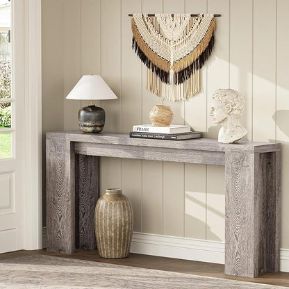 70.9 Inch Extra Long Console Table, Farmhouse Entryway Table with Thickened Base, Wood Sofa Table Behind Couch Table, Narrow Entry way Accent Table for Living Room, Hallway, Entrance, Foyer, Grey