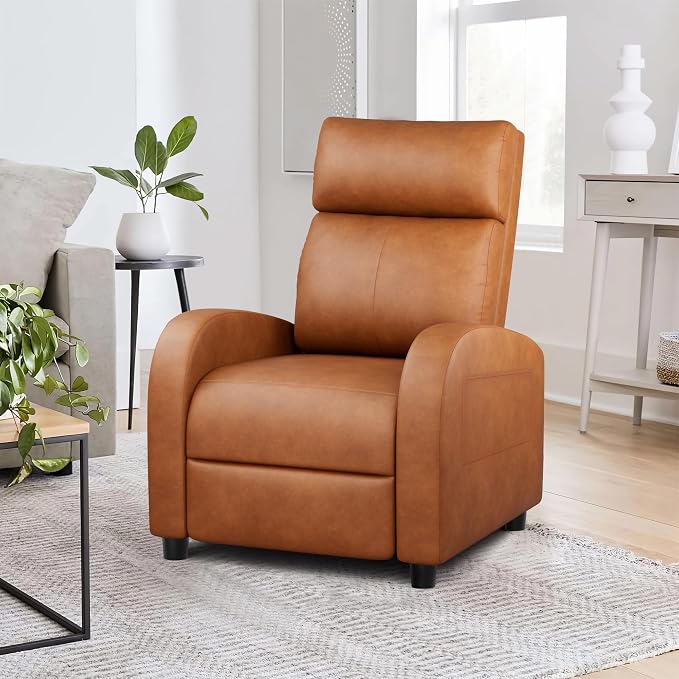 JUMMICO Recliner Chair Adjustable Home Theater Single Recliner Sofa Furniture with Thick Seat Cushion and Backrest Modern Living Room Recliners (Leather, Brown)