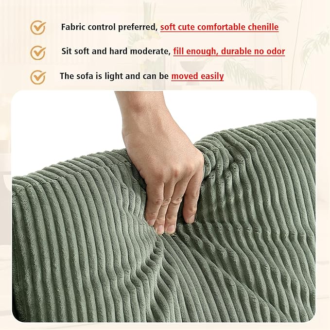 67'' L-Shaped Velvet Modular Sectional Couch Sofa with Ottoman, 3-Seat Convertible Cloud Deep Seat Sofa Couches for Living Room Bedroom Apartment, Cozy Chaise Lounge Sofas (Olive Green)