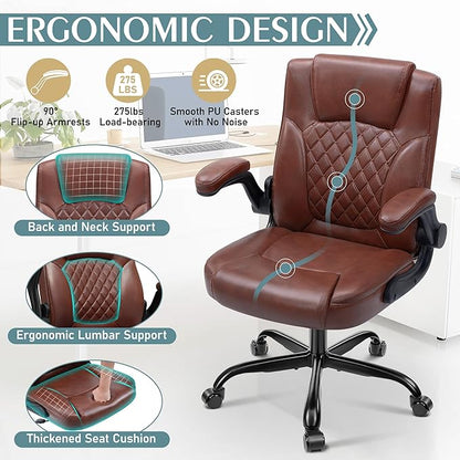 Leather Office Chair, PU Home Computer Desk Chairs with Ergonomic Back Support, 360°Swivel Free，Small Gaming Chair with Wheels and Adjustable Armrests, for Short People Use