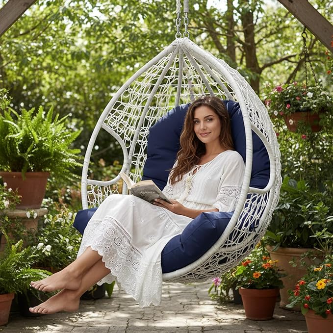 Waterproof Egg Chair Cushion Replacement for Patio Hanging Basket,Large U Shape, No Slip Outdoor Floral Wicker Egg Chair Cushions for Garden Proch Balcony Backyard,47"*35" Flower