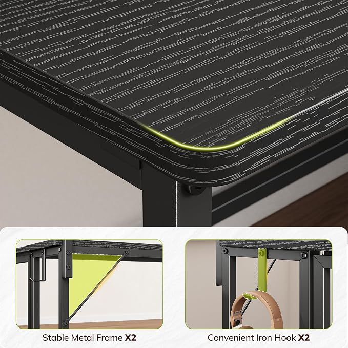 DurayLoly Folding Table with RGB Light for Small Space, 39.4" Folding Computer Desk for Space Saving Sofa Table for Couch, Home Work Office Desk with Monitor Stand, Easy to Fold with Hooks,Black