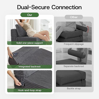 Convertible 4-in-1 Folding Sofa Bed 54" Loveseat Boneless Sleeper Chair Couch Foldable Chaise Lounger & Mattress Pocket Coils+Foam Medium Support, Portable No Assembly for Living Room/Bedroom, Full XL