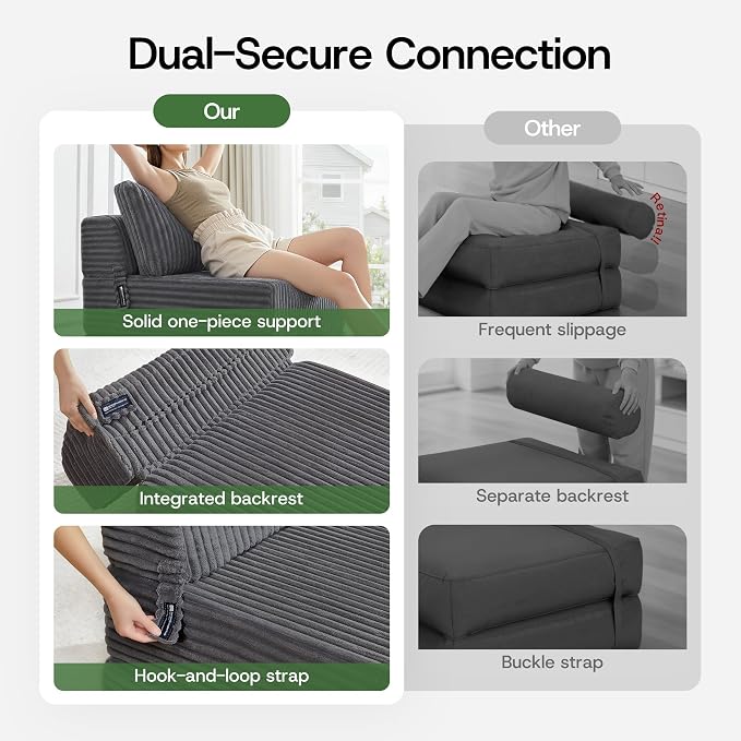 Convertible 4-in-1 Folding Sofa Bed 54" Loveseat Boneless Sleeper Couch Foldable Chaise Lounger & Mattress Pocket Coils+Foam Medium Support, Portable No Assembly for Living Room/Bedroom, Full