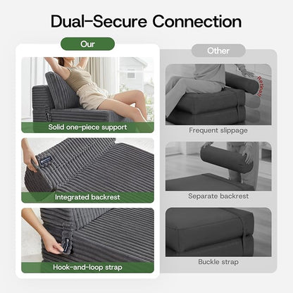 Convertible 4-in-1 Folding Sofa Bed 54" Loveseat Boneless Sleeper Couch Foldable Chaise Lounger & Mattress Pocket Coils+Foam Medium Support, Portable No Assembly for Living Room/Bedroom, Full
