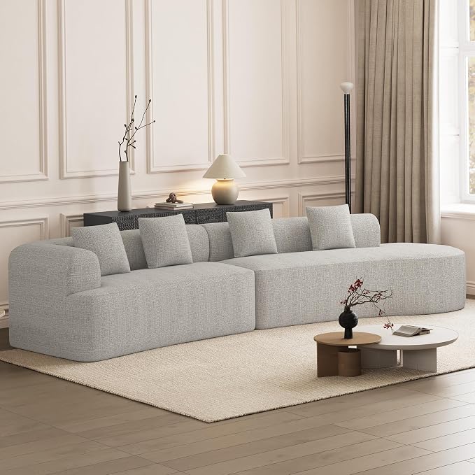 147" Oversized Sectional Sofa for Living Room, Large Modern Chenille Curved Cloud Couch, Luxury Plush 6-Seater Extra Deep Seat Boucle Boneless Couch, No Assembly Required, Beige White