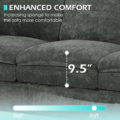 89” Chenille Sofa w/Arm Pillows, Upholstered 3-Seater Sofa w/Comfortable Back Cushions, Modern 3 Seats Couch w/High-Density Foam for Living Room, Apartment, Office, Grey