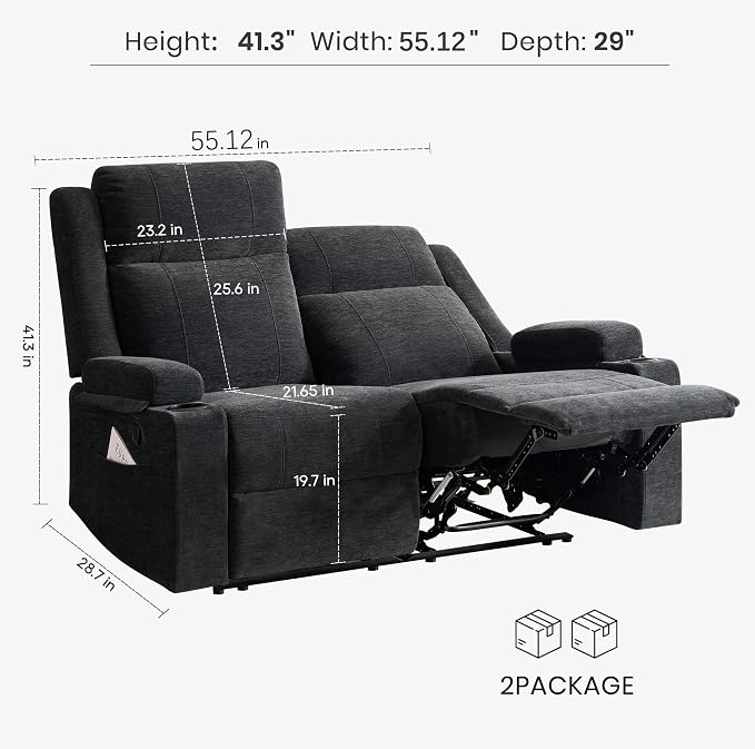 GUEAPY 55" Manual Reclining Loveseat Sofa – Space Saving RV Couch with Cup Holders, Dual Seat Reclining & Love Seat Design, Ideal for RV Campers, Motorhomes & Living Room
