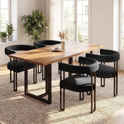 VIRRMO Boucle Dining Chair Set of 4 Corduroy Upholstered Dining Room Chairs Kitchen Chairs with Metal Legs Mid Century Modern Chair for Dining Room, Kitchen (Black, 4)