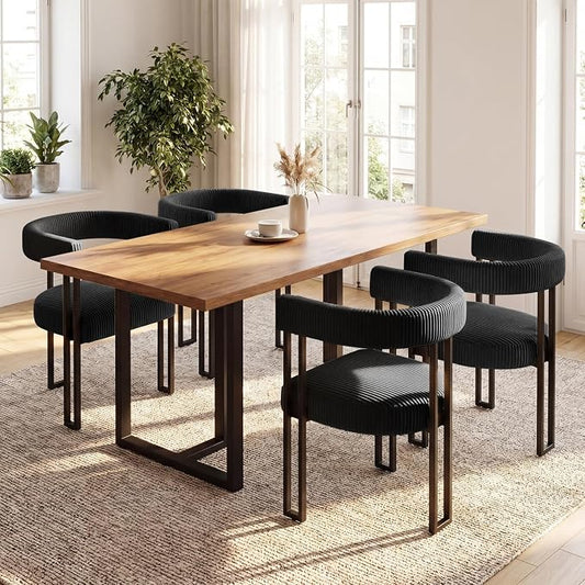 VIRRMO Boucle Dining Chair Set of 4 Corduroy Upholstered Dining Room Chairs Kitchen Chairs with Metal Legs Mid Century Modern Chair for Dining Room, Kitchen (Black, 4)