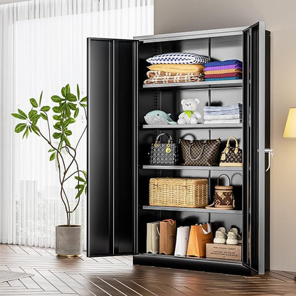 INTERGREAT Metal Storage Cabinet, 72” H Storage Cabinet with 2 Doors and 4 Adjustable Shelves for Office, Home, Garage (Assembly Required, Black)