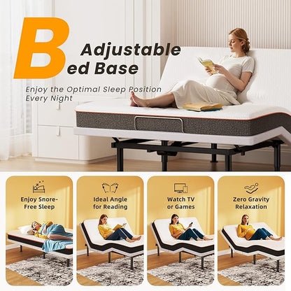 Full Adjustable Bed Frame, Wireless Remote, USB Port, Head & Foot Incline, Underbed Lighting, Heavy Duty Electric Platform, Zero Gravity Mode, Quiet Motor, Easy Assembly