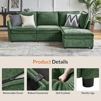 HULALA HOME 67'' Modern Chenille Loveseat Sofa, 2 Seater Couch with Storage, Comfy Deep Seat, Small Loveseat Couches for Living Room Furniture with Pillows, Easy to Install, Green