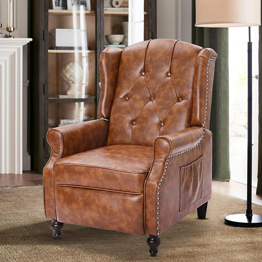 Wingback Recliner Chair with Massage and Heat PU Leather Push Back Arm Chair, Recliner Chair for Living Room Bedroom Home Theater (1,Yellow)