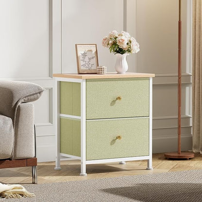 DUMOS Nightstand, Bedside Table for Bedroom, Small Dresser, 2 Fabric Drawer | Side/End Tables with Drawers, Storage Cabinet Furniture, 20 Inch Night Stand for Closet, Entryway, Light Green
