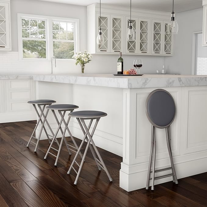 Lavish Home Folding Stool - Set of 4 Counter Height Bar Stools | 24-Inch Backless Folding Chairs with 225lb Capacity for Kitchen, Rec Room, or Game Room (Gray)