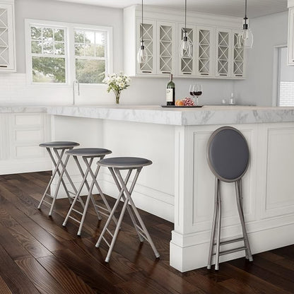 Lavish Home Folding Stool - Set of 4 Counter Height Bar Stools | 24-Inch Backless Folding Chairs with 225lb Capacity for Kitchen, Rec Room, or Game Room (Gray)