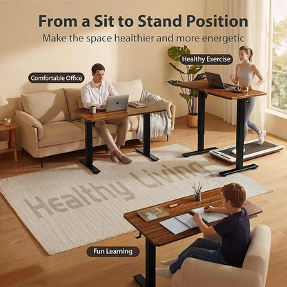 Cubiker Standing Desk, 40x24 Inches Sit Stand Home Office Desk, Electric Stand up Desk, Adjustable Desk with Splice Board, Black Frame/Black Walnut Top