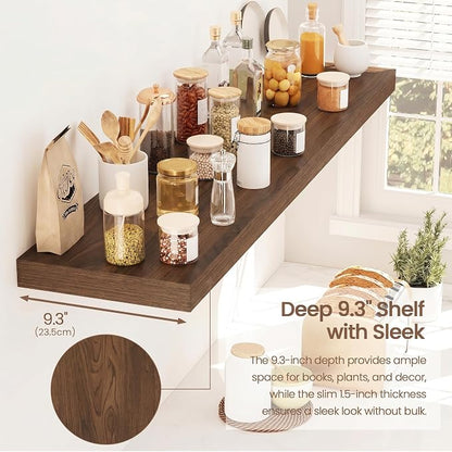 Vivelove Walnut Floating Shelves 40 Inches Long, Wall Display Shelves with Invisible Brackets, for Bathroom Living Room Kitchen Bedroom Office Farmhouse Home Decor, 40x9.3X 1.5 - Set of 2, Walnut