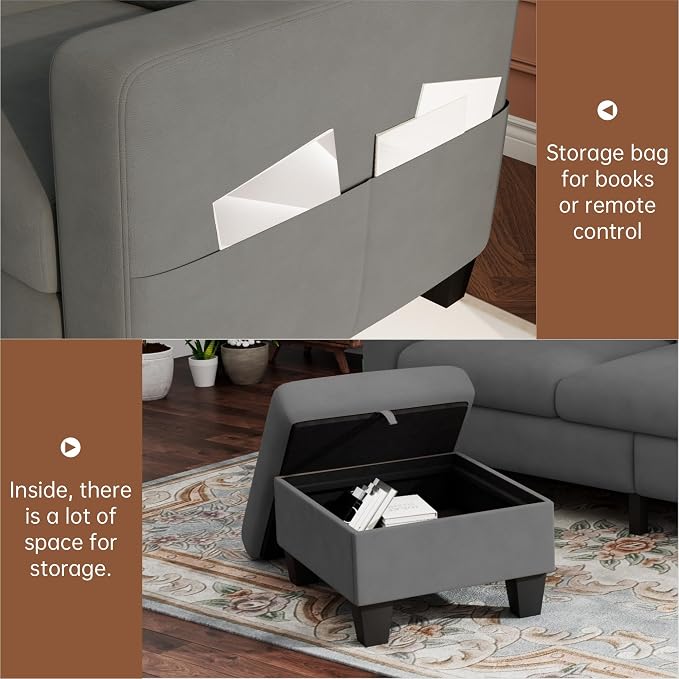 Youmumeub 78" Sectional Sofa Couches for Living Room, 3 Seat L Shaped Convertible Couch with Storage Ottoman, Comfortable Pet-Friendly Velvet Fabric Sofa Set for Small Space, Apartment, Office, Blue
