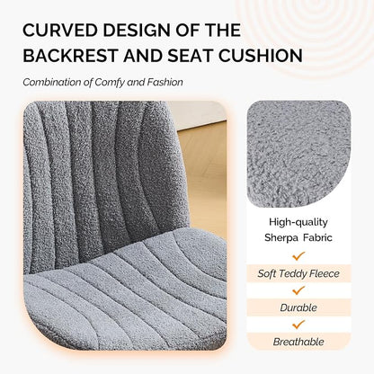 VINGLI Criss Cross Legged Chair,Wide Comfy Office Desk Chair,Dual-Use with/no Wheels Computer Task Chair,Swivel Armless Vanity Boucle Chair for Study,Make Up,Home Office,Teddy Fleece,Dark Grey