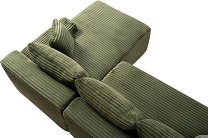 95" L-Shaped Right Facing Cloud Sectional Couch for Living Room, Modular Compressed Boneless Sectional Sofa Corduroy Boneless Corner Foam Sofa W/Chaise Lounge and Pillows