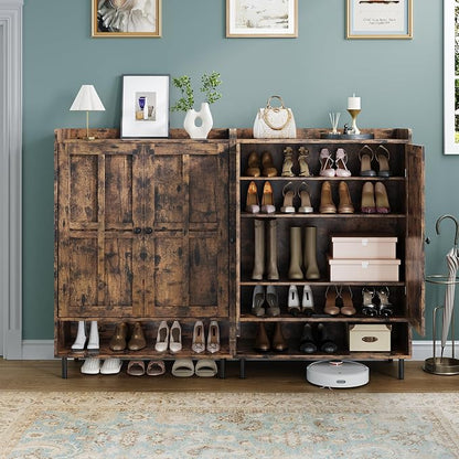 Shoe Storage Cabinet with 2 Doors, 6-Tier Shoe Cabinet with 3 Adjustable Shelves and Metal Legs, 45'' Tall Shoe Rack Organizer Cabinet for Entryway, Front Door, Rustic Brown