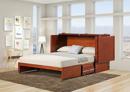 Mega Solutions Emurphybed Paradiseo Murphy Cabinet Chest Bed with Charging Station 8 Inch, Queen (Cherry)