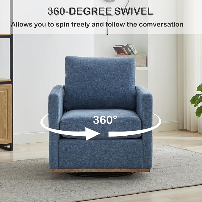 Swivel Accent Chair, 360 Degree Square Swivel Chair for Living Room, Mid Century Modern Upholstered Barrel Chair,Comfy Sofa Armchairs for Bedroom,Nursery,Chenille, Blue