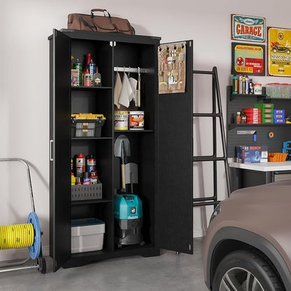 Befrases Black Farmhouse Storage Cabinet with Adjustable Shelves, Large Pantry Organize with 2 Barn Doors, Tall Freestanding Cabinet for Kitchen, Bathroom, Garage, Basement, Living, Utility Room