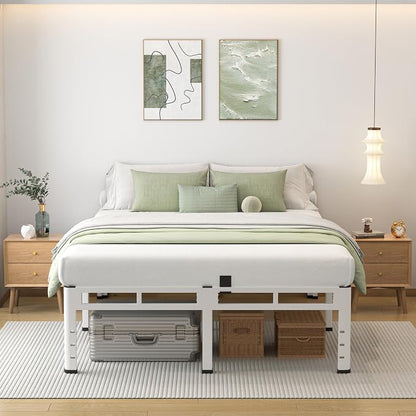 NKZ Full Size Bed Frame 14 Inch, Metal Bed Frame & Box Spring 2 in 1 Platform with Round Corner Legs, 4000lbs Weight Capacity Reinforced Metal Frame, Headboard Hole, Noise-Free, Easy Assembly