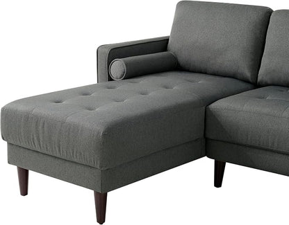 Studio Living® Lexington 83.1" Sofa Chaise, Mid-Century Modern, Pocket Coil Comfort, Reversable Chaise, Easy Assembly, Woven Fabric, Heather Grey