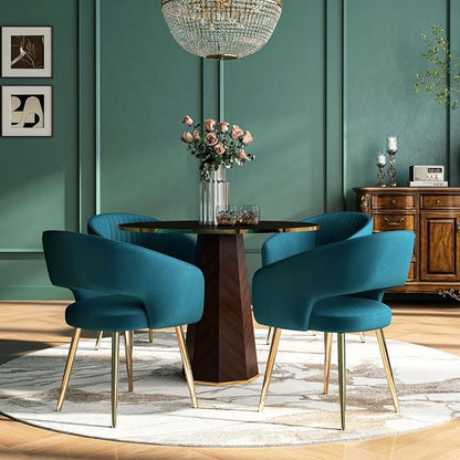 Hyfirm Teal Velvet Dining Chairs Set of 4, Modern Gold Dining Room Chairs with Hollow Back, Upholstered Accent Kitchen Chairs for Living Room/Reception/Restaurant