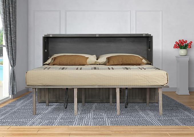 Mega Solutions Murphybedz Tuscany Murphy Cabinet Chest Bed with Charging Station 6 Inch (Galaxy Grey, King)