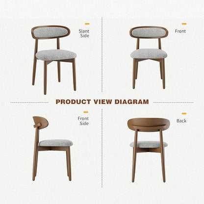 Wooden Dining Chairs Set of 2, Modern Fabric Upholstered Dining Room Chair, Kitchen Side Chairs, Farmhouse Dinner Chair with Curved Back for Kitchen, Lightgrey