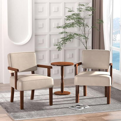 FAGAGA Accent Chairs Set of 2 with Table, PU Leather Chair for Living Room Oversized Armchair with Soft Seat and Armrests for Bedroom Dinning Reading Waiting Room (Leather Beige)