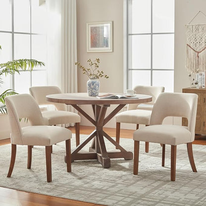 VKNOW Wooden Dining Chairs Set of 2, Modern Fabric Upholstered Dining Room Chair Kitchen Chairs, Farmhouse Dinner Chair for Kitchen Dining Room, Beige