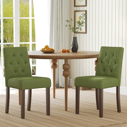 Upholstered Dining Chairs Set of 2, Modern Fabric Dining Chairs with Tufted Design, Kitchen Side Chairs, Farmhouse Dinner Chair with Wood Legs for Kitchen Restaurant Living Room, Green