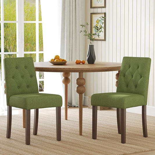 Upholstered Dining Chairs Set of 2, Modern Fabric Dining Chairs with Tufted Design, Kitchen Side Chairs, Farmhouse Dinner Chair with Wood Legs for Kitchen Restaurant Living Room, Green