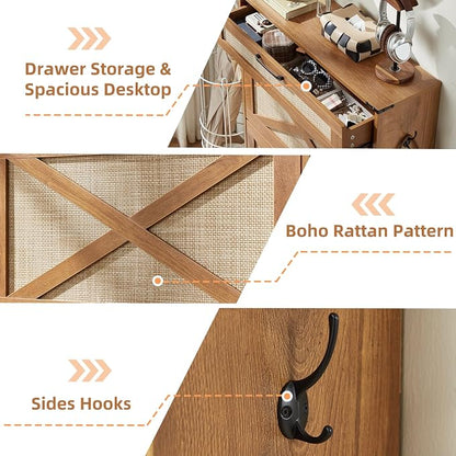 LEYAOYAO Shoe Cabinet Storage for Entryway with 2 Flip Drawers Rack Narrow Organizer Slim Hidden Wood Shoe Cabinet Furniture Tea Brown