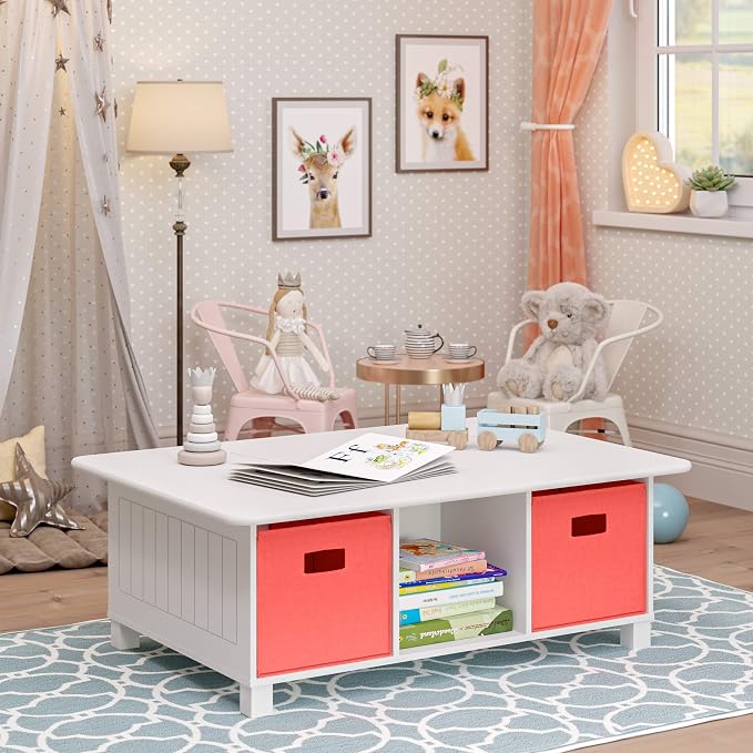 RiverRidge Home RiverRidge Activity Table, White with Coral Bins